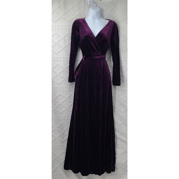 Velvet Maxi wrap Prom Bridesmaid dress Purple Witchy vibes High slit Formal - Picture 2 of 13